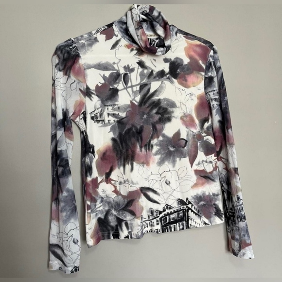 Black & white print mesh long sleeve top - Picture 1 of 3